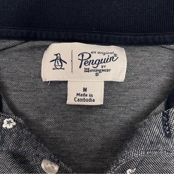 Original Penguin Polo Shirt Navy White Flowers Collared Men's Size Medium - Picture 3 of 8